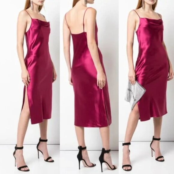 Fleur Du Mal Cowl Neck Sleeveless 100% Silk Slit Midi Dress Bordeaux Small - Picture 4 of 12